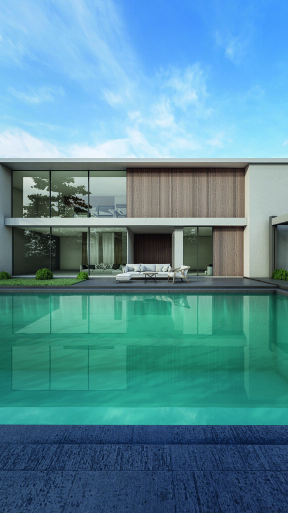 Minimales modernes Haus mit Swimming Pool